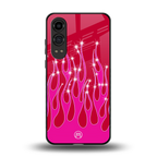 y2k magenta glittery flames back phone cover | glass case for oneplus nord ce 4 lite