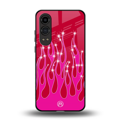 y2k magenta glittery flames back phone cover | glass case for oneplus nord ce 4 lite