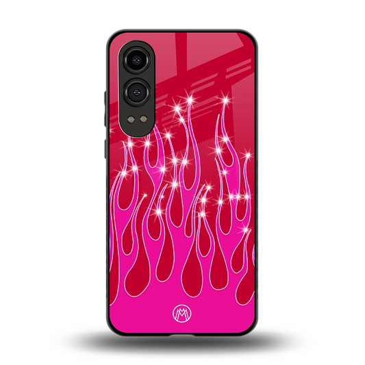 y2k magenta glittery flames back phone cover | glass case for oneplus nord ce 4 lite
