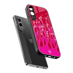 y2k magenta glittery flames back phone cover | glass case for oneplus nord ce 4 lite