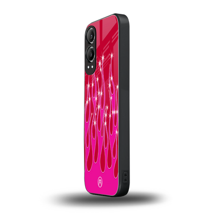 y2k magenta glittery flames back phone cover | glass case for oneplus nord ce 4 lite
