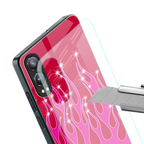 y2k magenta glittery flames back phone cover | glass case for oneplus nord ce 4 lite