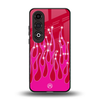 y2k magenta glittery flames back phone cover | glass case for oneplus nord ce 4