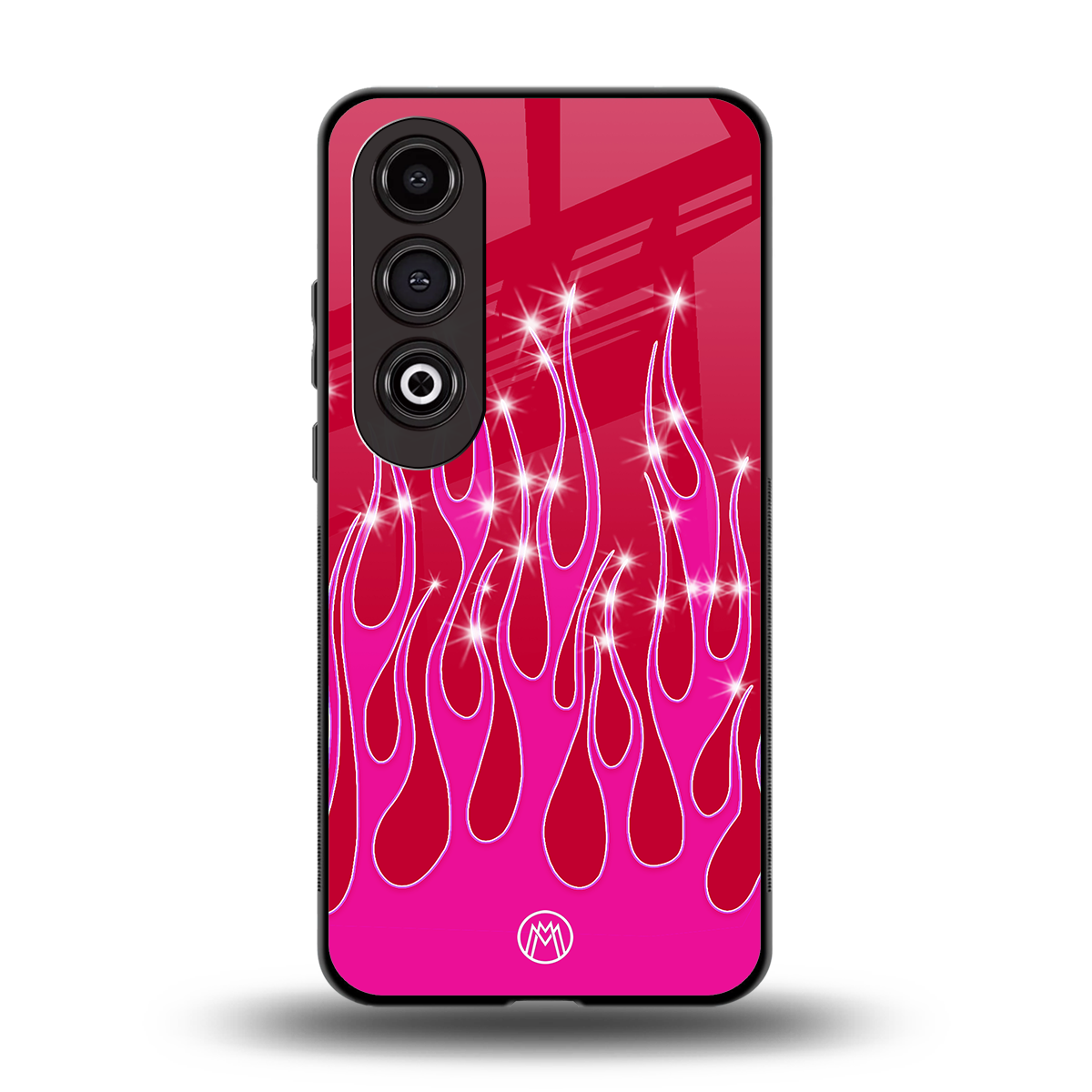 y2k magenta glittery flames back phone cover | glass case for oneplus nord ce 4