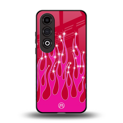 y2k magenta glittery flames back phone cover | glass case for oneplus nord ce 4
