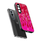 y2k magenta glittery flames back phone cover | glass case for oneplus nord ce 4