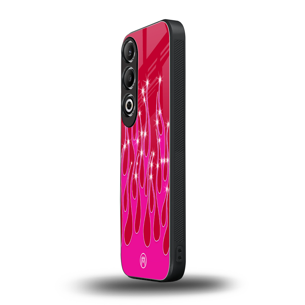 y2k magenta glittery flames back phone cover | glass case for oneplus nord ce 4