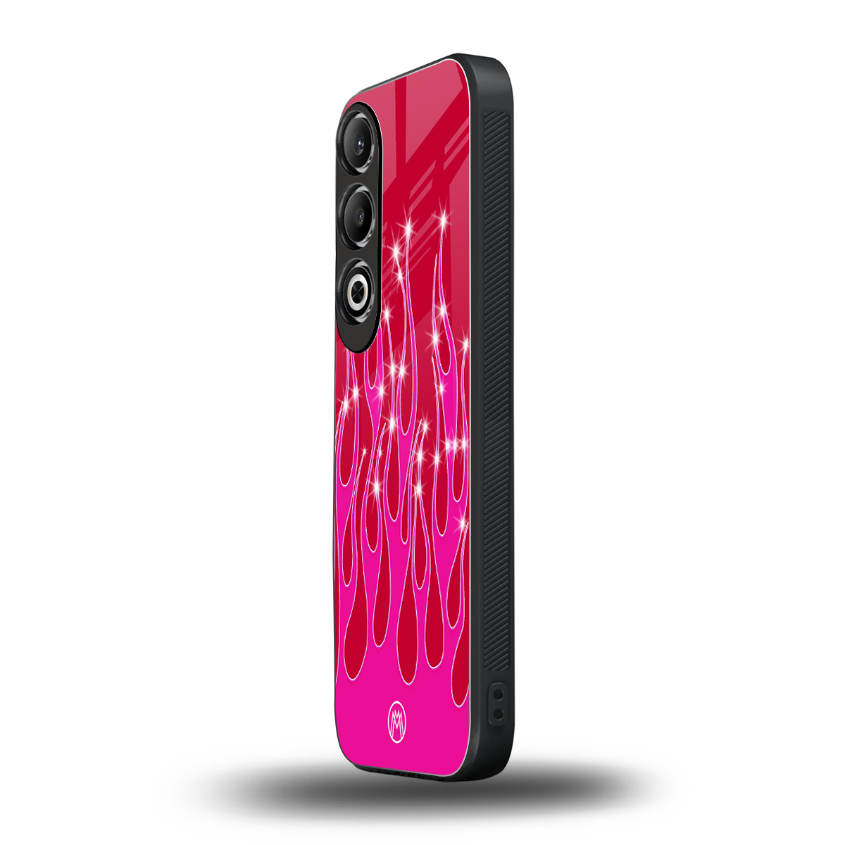 y2k magenta glittery flames back phone cover | glass case for oneplus nord ce 4