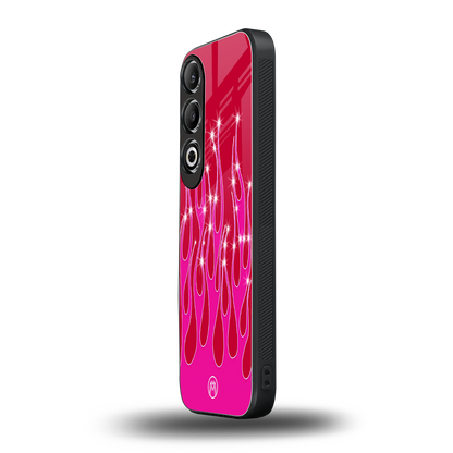 y2k magenta glittery flames back phone cover | glass case for oneplus nord ce 4
