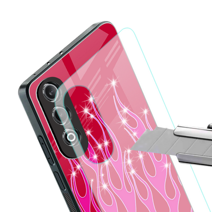 y2k magenta glittery flames back phone cover | glass case for oneplus nord ce 4
