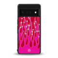 y2k magenta glittery flames back phone cover | glass case for google pixel 6 pro