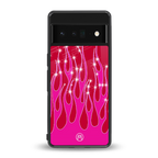 y2k magenta glittery flames back phone cover | glass case for google pixel 6 pro