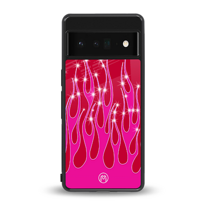 y2k magenta glittery flames back phone cover | glass case for google pixel 6 pro