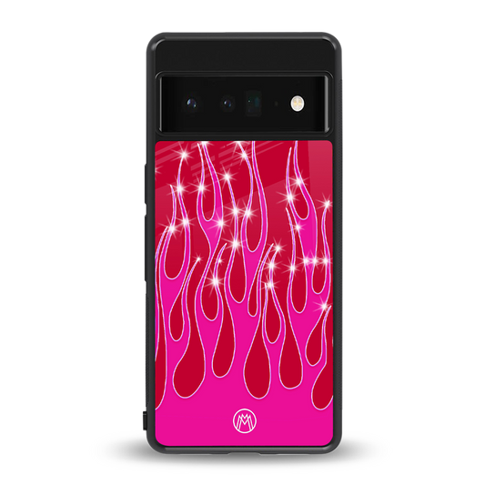 y2k magenta glittery flames back phone cover | glass case for google pixel 6 pro