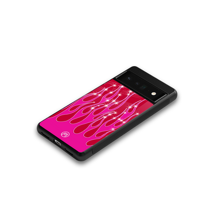 y2k magenta glittery flames back phone cover | glass case for google pixel 6 pro