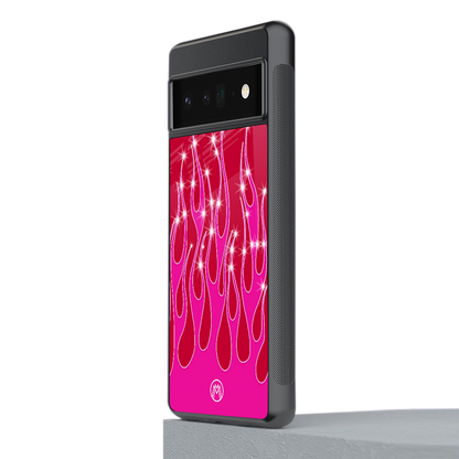 y2k magenta glittery flames back phone cover | glass case for google pixel 6 pro