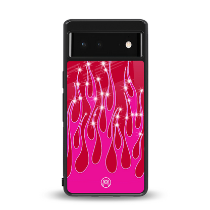 y2k magenta glittery flames back phone cover | glass case for google pixel 6