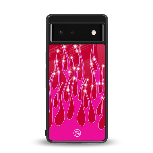y2k magenta glittery flames back phone cover | glass case for Google Pixel 6A