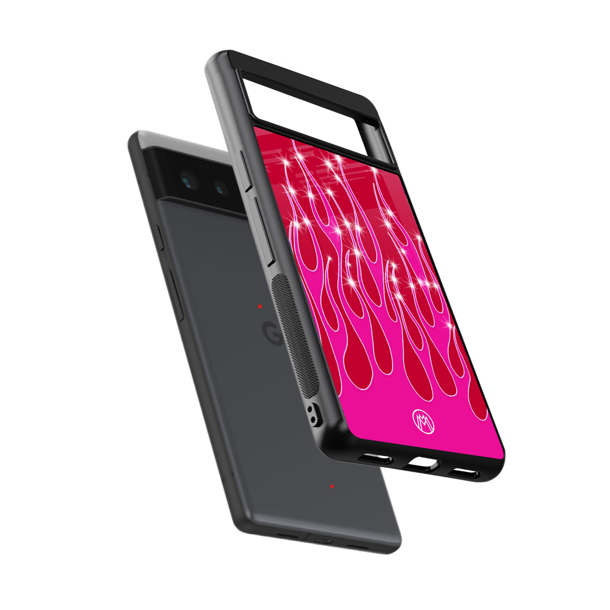 y2k magenta glittery flames back phone cover | glass case for Google Pixel 6A