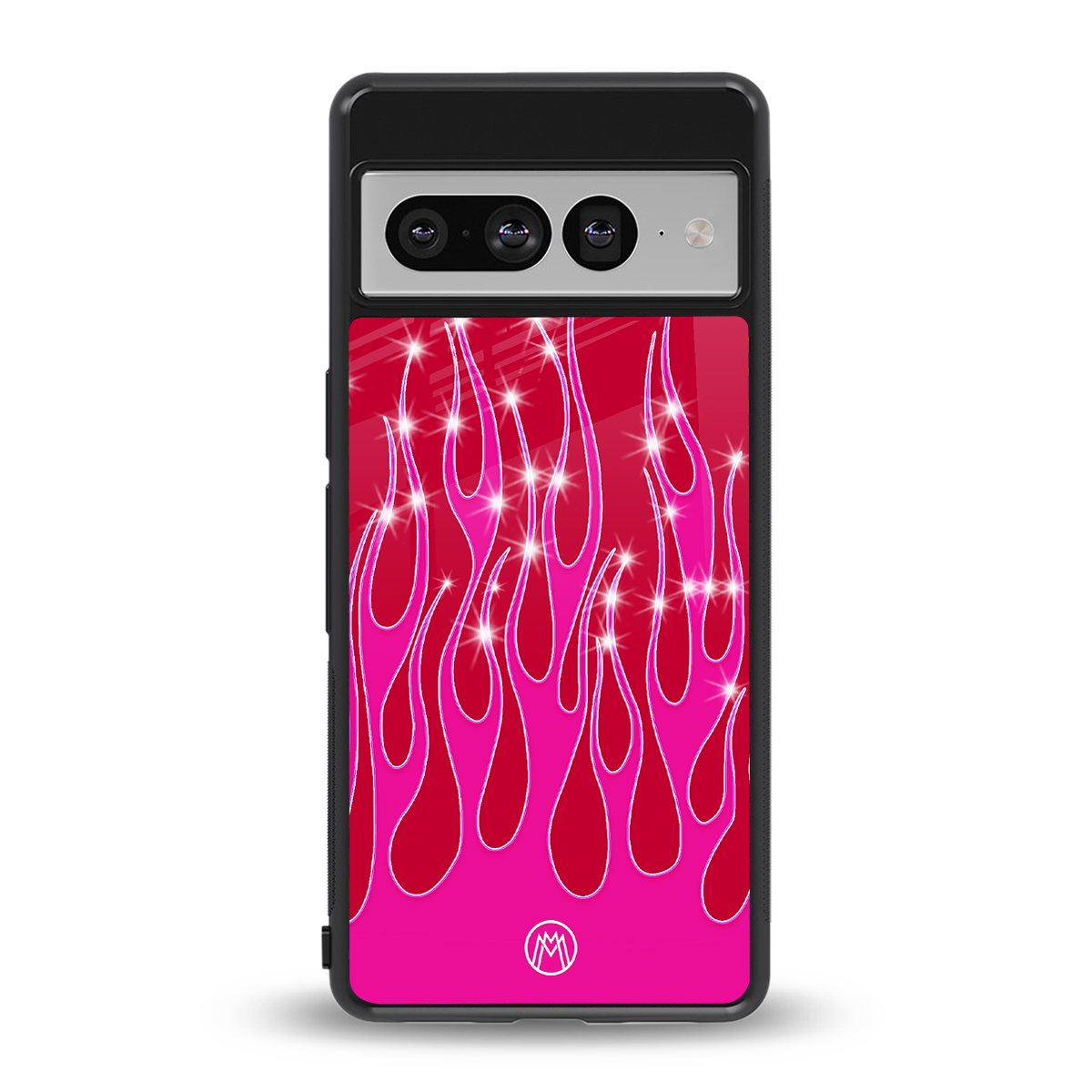 y2k magenta glittery flames back phone cover | glass case for google pixel 7 pro