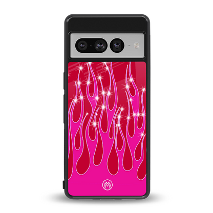 y2k magenta glittery flames back phone cover | glass case for google pixel 7 pro