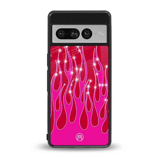 y2k magenta glittery flames back phone cover | glass case for google pixel 7 pro