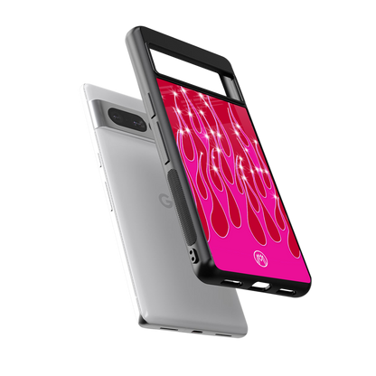y2k magenta glittery flames back phone cover | glass case for google pixel 7 pro