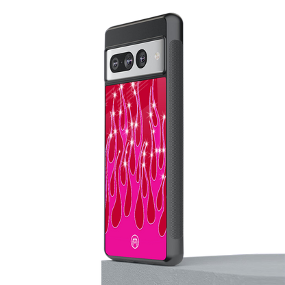 y2k magenta glittery flames back phone cover | glass case for google pixel 7 pro
