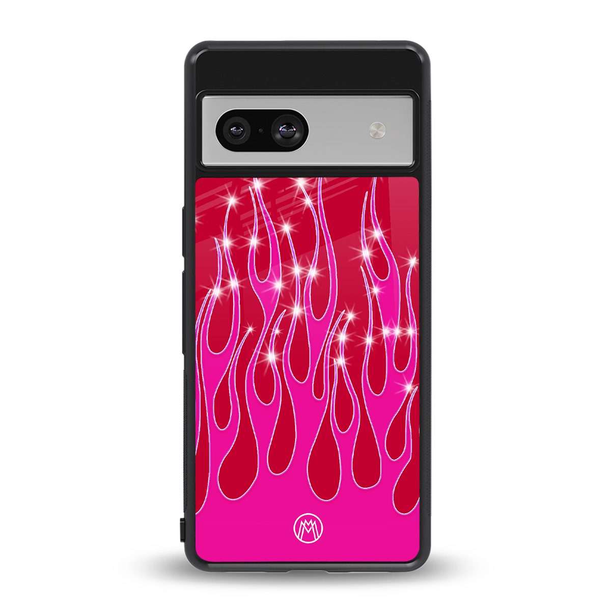 y2k magenta glittery flames back phone cover | glass case for Google Pixel 7