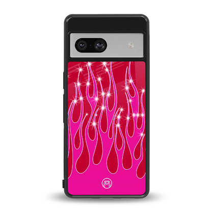 y2k magenta glittery flames back phone cover | glass case for Google Pixel 7A