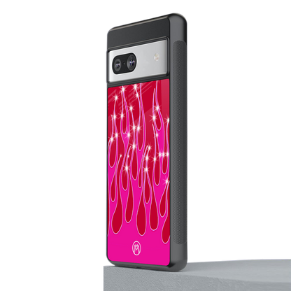 y2k magenta glittery flames back phone cover | glass case for Google Pixel 7A