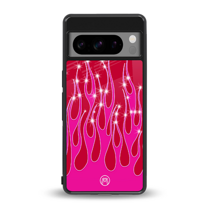 y2k magenta glittery flames back phone cover | glass case for google pixel 8 pro