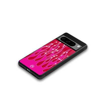 y2k magenta glittery flames back phone cover | glass case for google pixel 8 pro