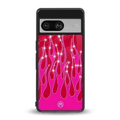 y2k magenta glittery flames back phone cover | glass case for Google Pixel 8