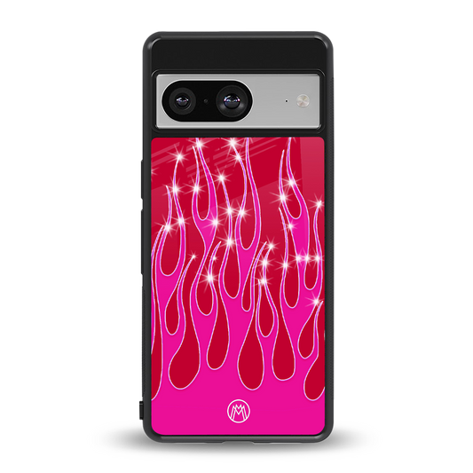 y2k magenta glittery flames back phone cover | glass case for Google Pixel 8