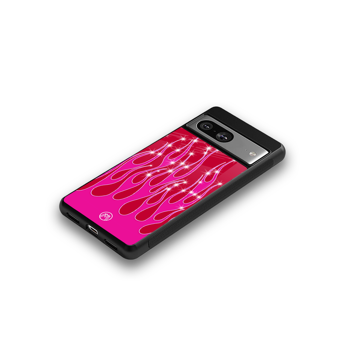 y2k magenta glittery flames back phone cover | glass case for Google Pixel 8