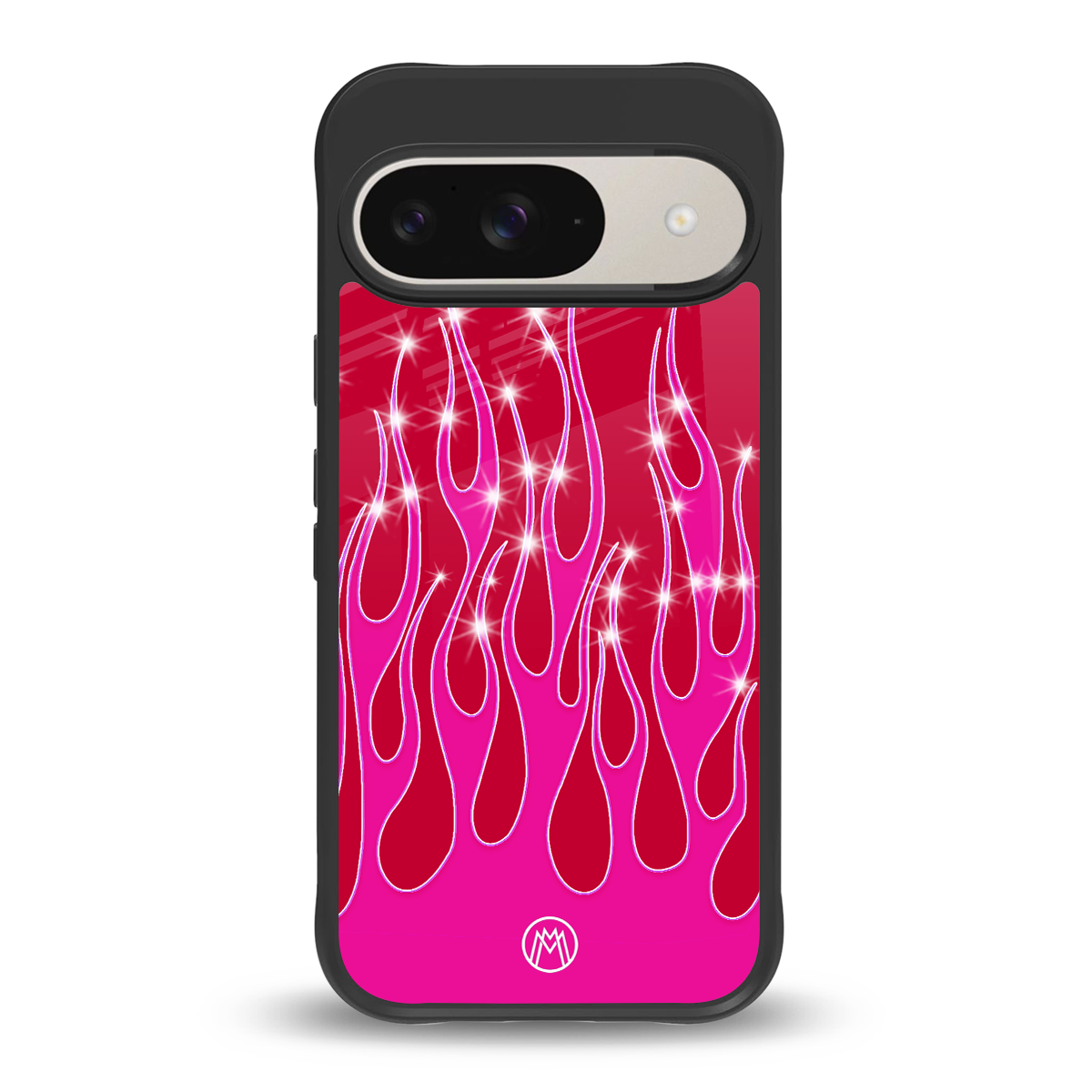 y2k magenta glittery flames back phone cover | glass case for google pixel 9