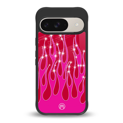 y2k magenta glittery flames back phone cover | glass case for google pixel 9