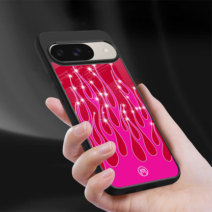 y2k magenta glittery flames back phone cover | glass case for google pixel 9