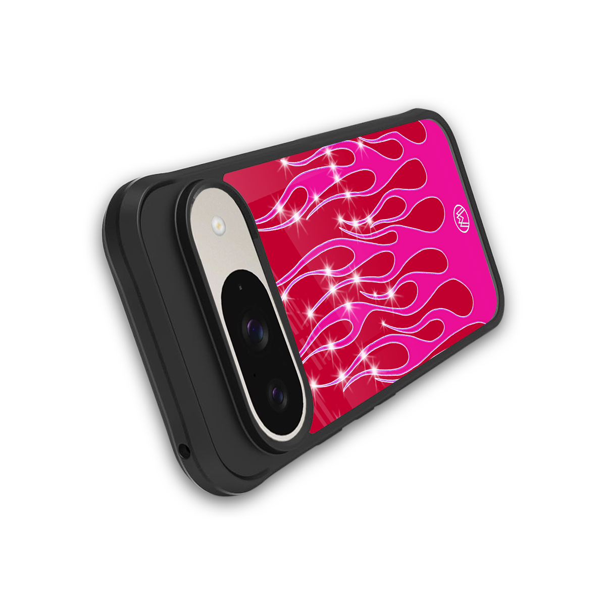 y2k magenta glittery flames back phone cover | glass case for google pixel 9