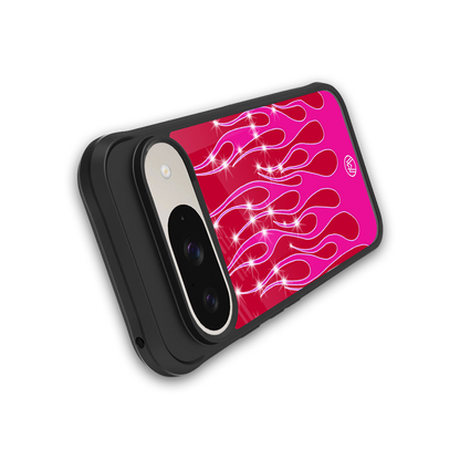 y2k magenta glittery flames back phone cover | glass case for google pixel 9
