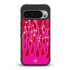 y2k magenta glittery flames back phone cover | glass case for google pixel 9 pro