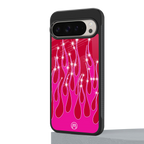 y2k magenta glittery flames back phone cover | glass case for google pixel 9 pro