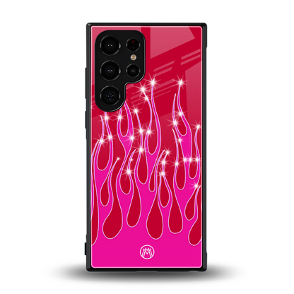 y2k magenta glittery flames back phone cover | glass case for samsung galaxy s24 ultra