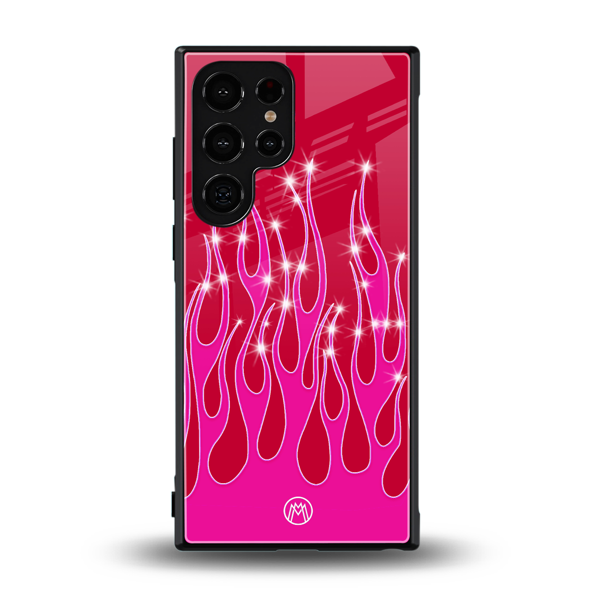 y2k magenta glittery flames back phone cover | glass case for samsung galaxy s23 ultra