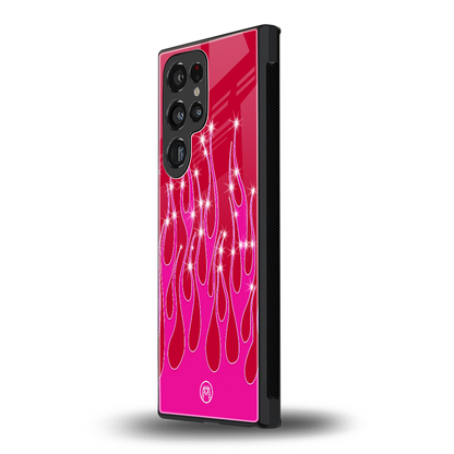 y2k magenta glittery flames back phone cover | glass case for samsung galaxy s24 ultra