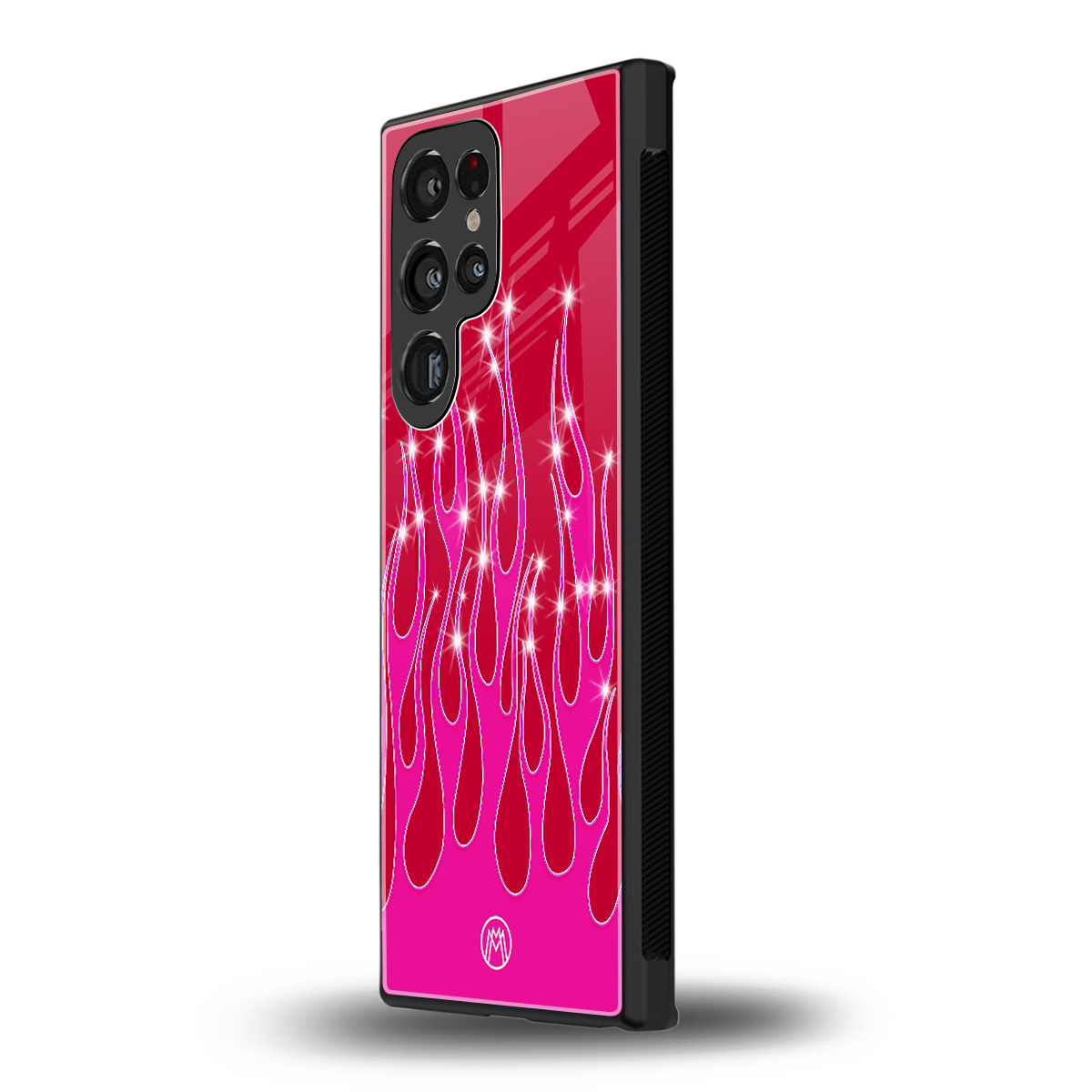 y2k magenta glittery flames back phone cover | glass case for samsung galaxy s23 ultra