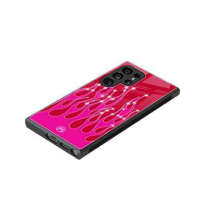 y2k magenta glittery flames back phone cover | glass case for samsung galaxy s24 ultra