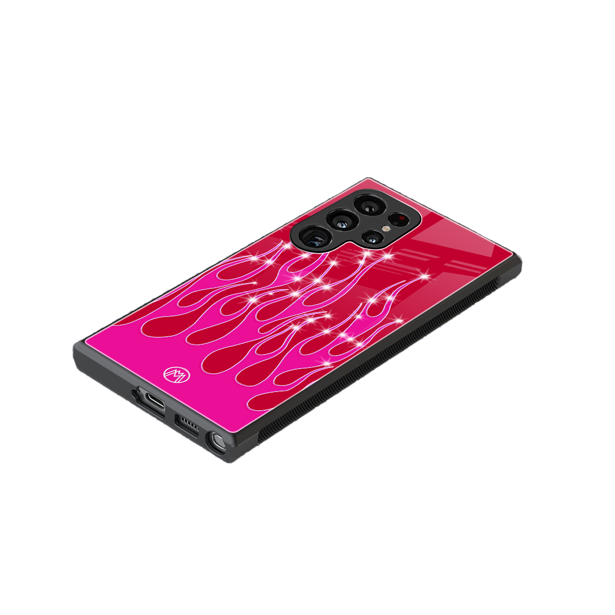 y2k magenta glittery flames back phone cover | glass case for samsung galaxy s23 ultra