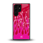 y2k magenta glittery flames back phone cover | glass case for samsung galaxy s25 ultra
